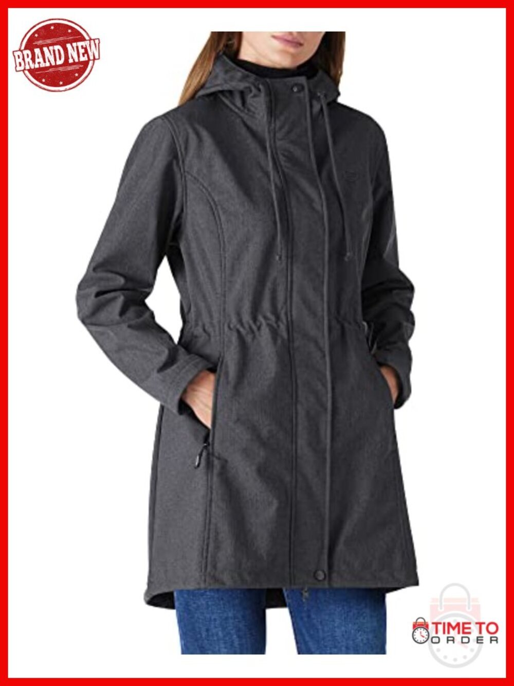 Waterproof Fleece Lined Softshell Rain Jacket Hooded Windbreaker Long Coat